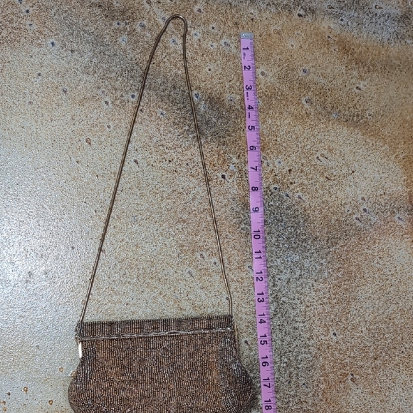 Elegant Gold Beaded Brown Clutch With Removable Shoulder Straps - Picture 5 of 7